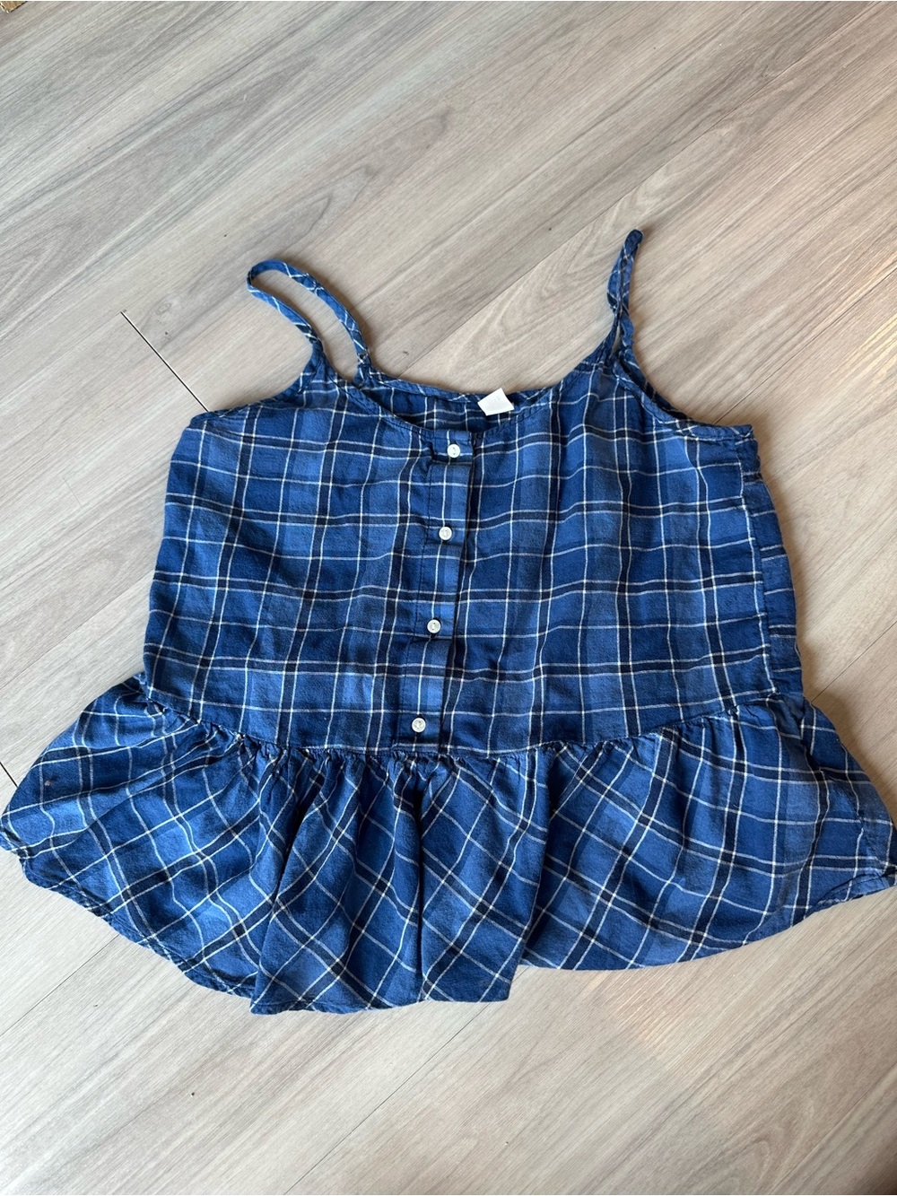 Old Navy Blue Plaid Gingham Ruffle Hem Tank Top 100% cotton women’s extra small